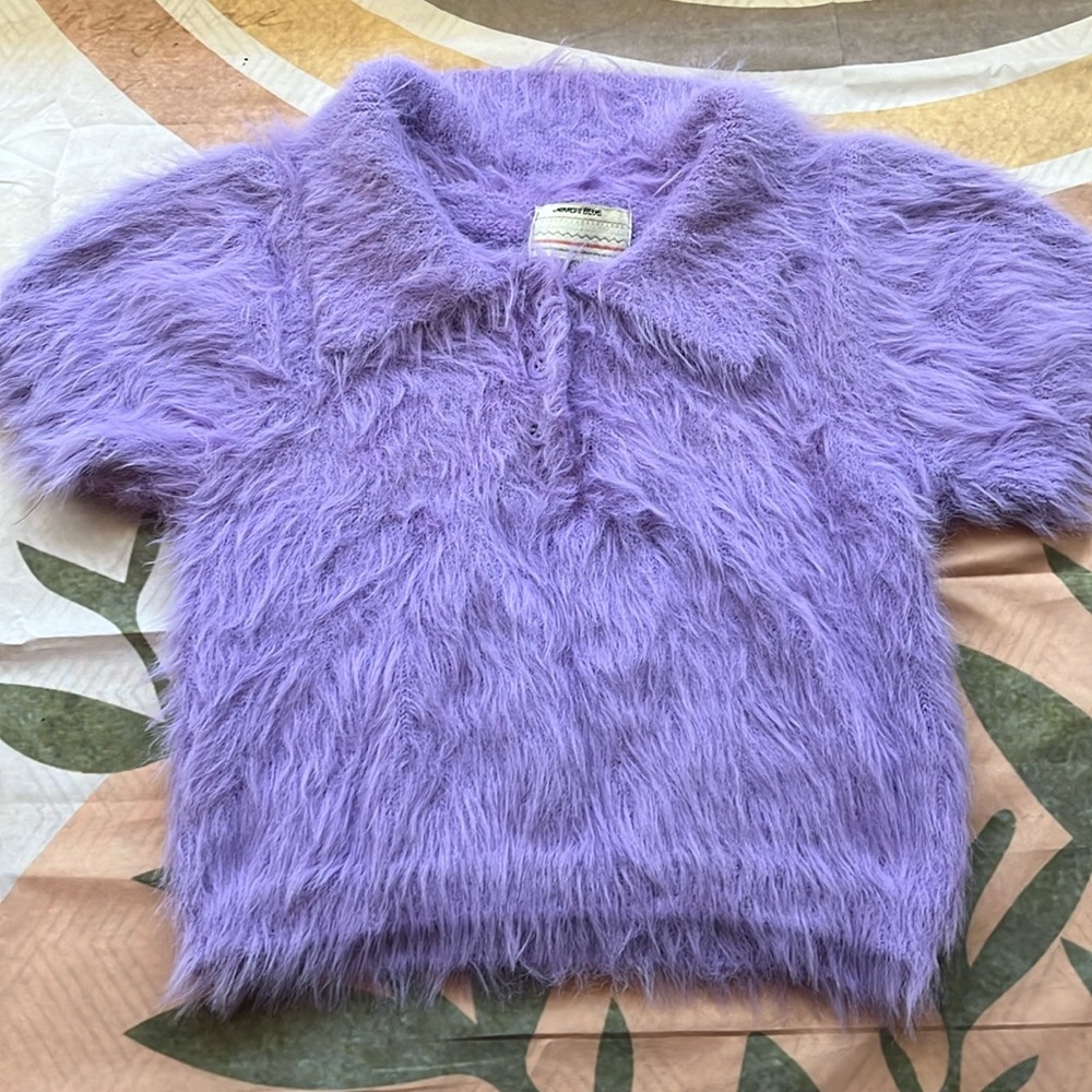 ✨American Apparel Kimchi Purple Polo Collar Fuzzy Short Crop